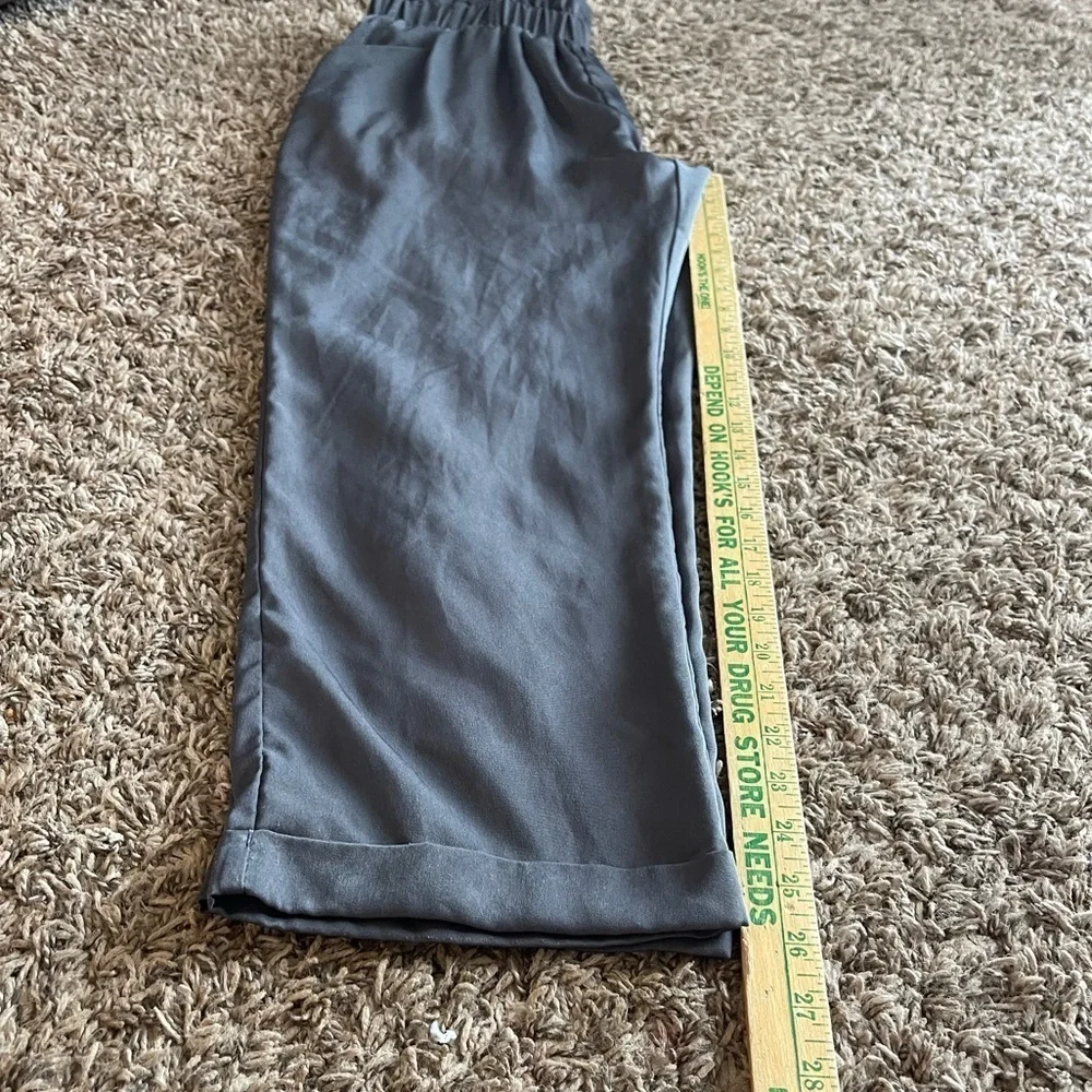 Lulu’s satin gray green paper bag elastic waist cuffed pants